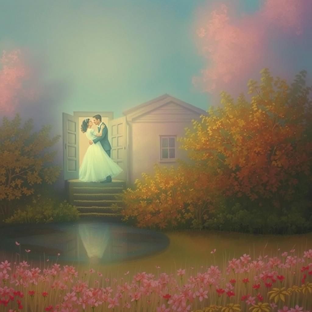 Golden Porch Kiss: A Tender Embrace