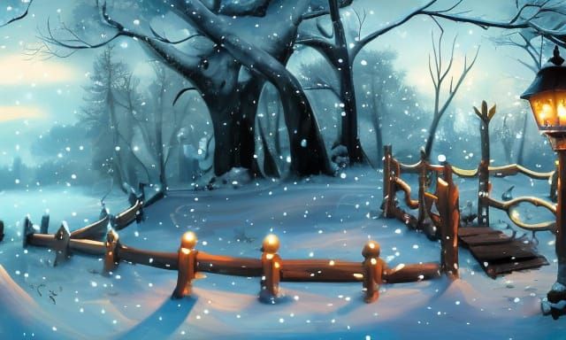 Winter Landscape: Snowy Well in Dark Fantasy Style