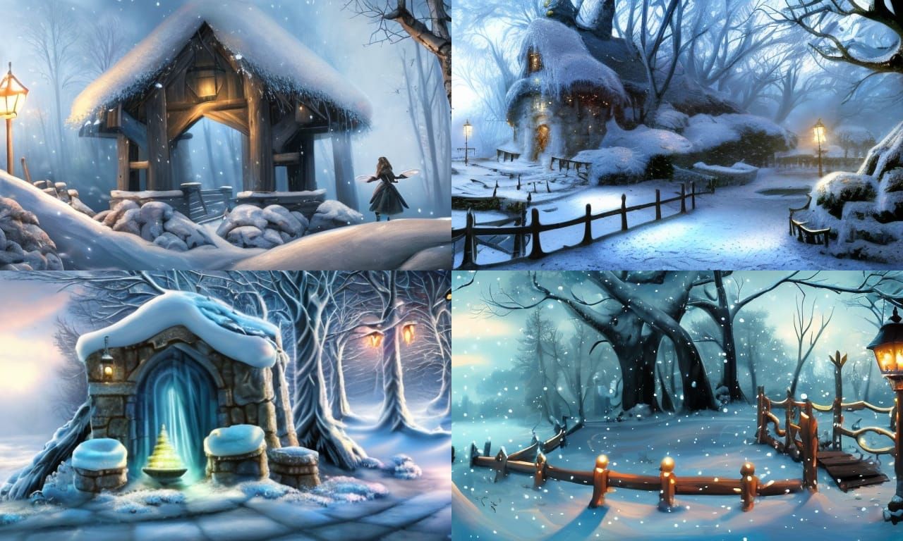 Snowy Winter Landscape with Wishing Well