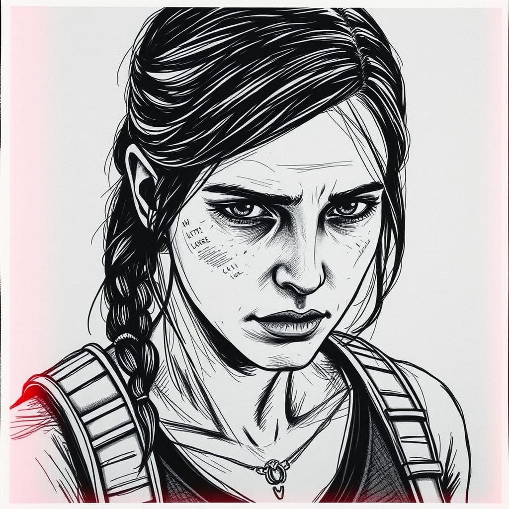 Dramatic Pencil Sketch of Ellie from The Last of Us