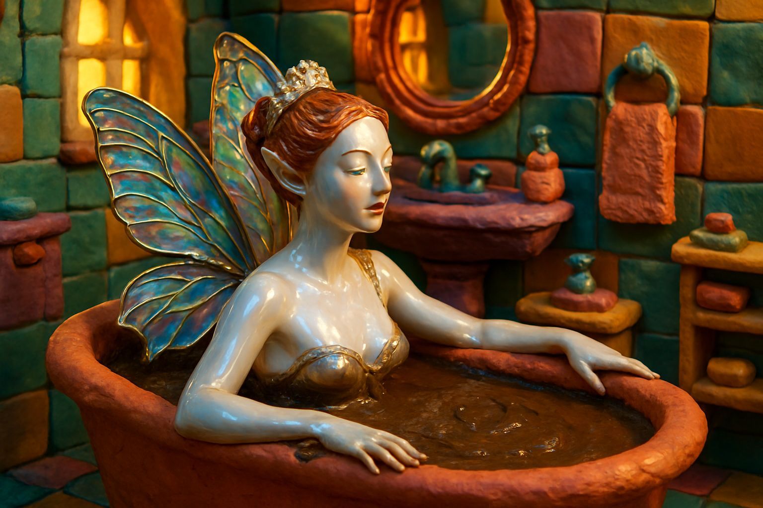 Porcelain Fairy's Mud Bath in Playdough Bathroom