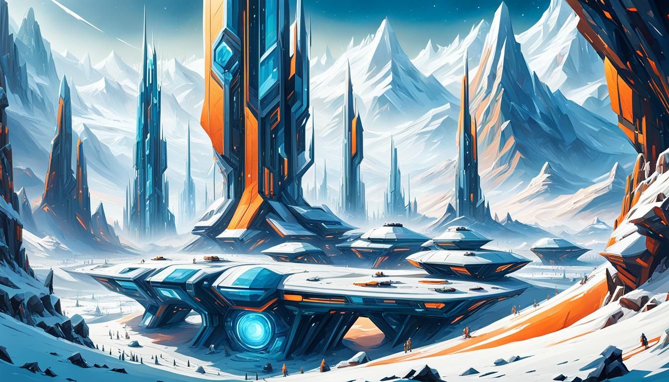 Futuristic Icy Base in Abstract Expressionist Style