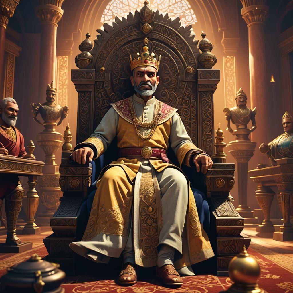 King Akbar on Throne: 3D Digital Art