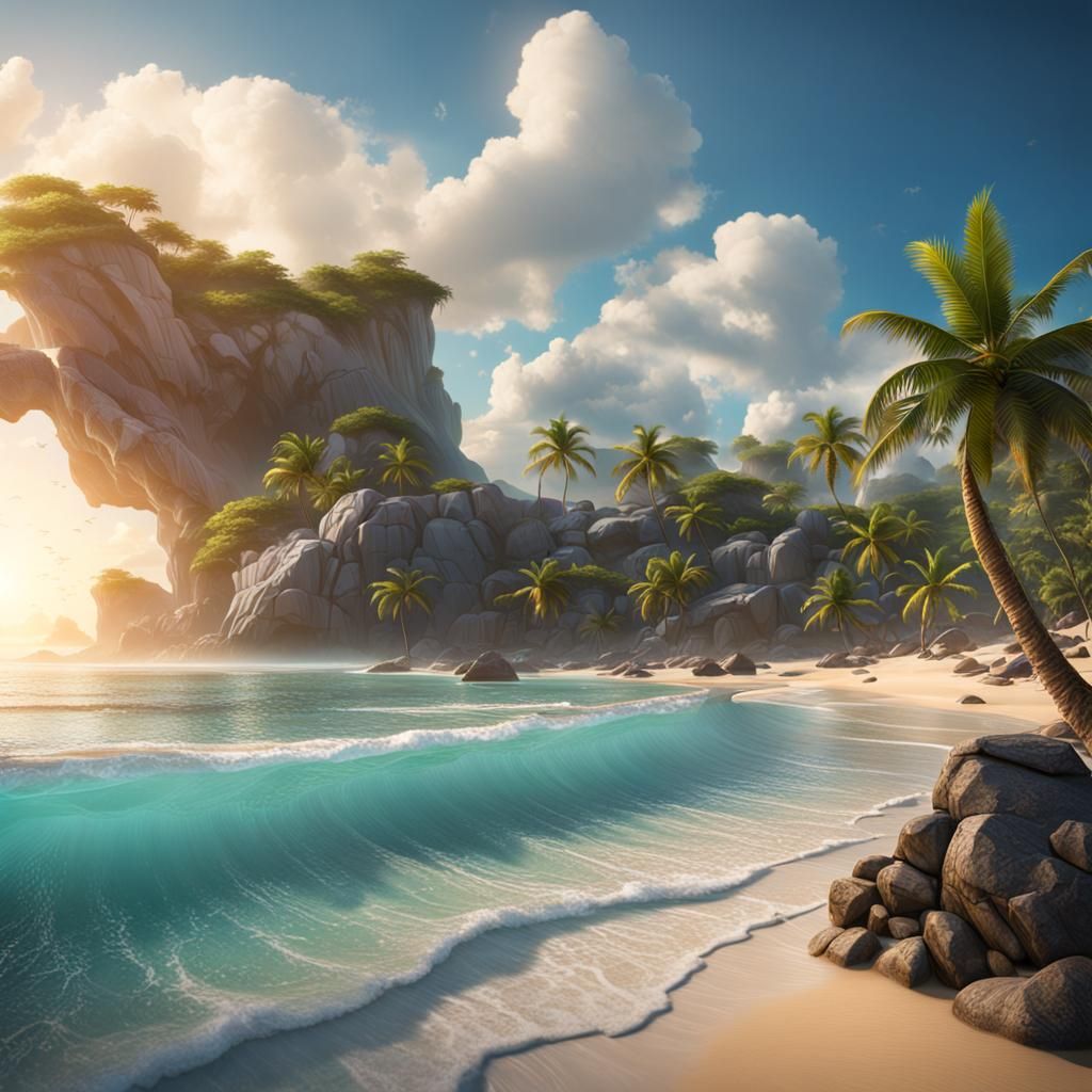 Beautiful Caribbean Beach in Detailed Matte Painting