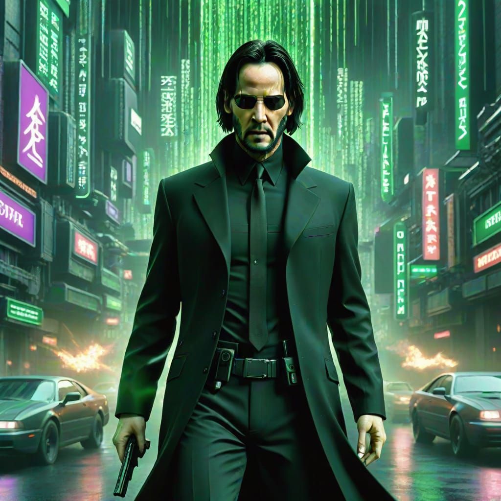 The Matrix Neo in Glitchcore Fantasy