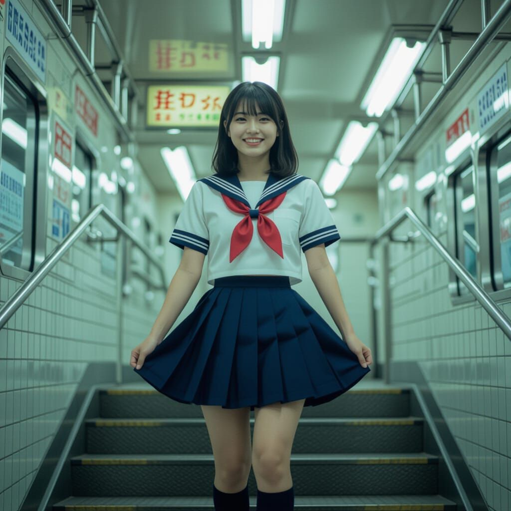 Japanese Schoolgirl in Retro Film Style