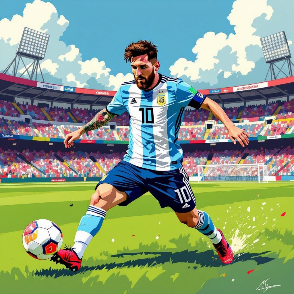Messi Kicking Ball in Buenos Aires Stadium