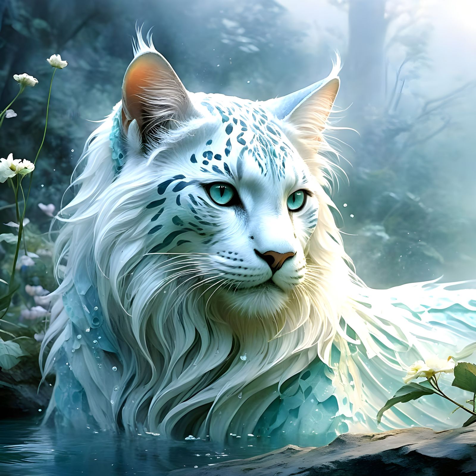 Dreamy Feline Water Spirit in Ethereal Glow