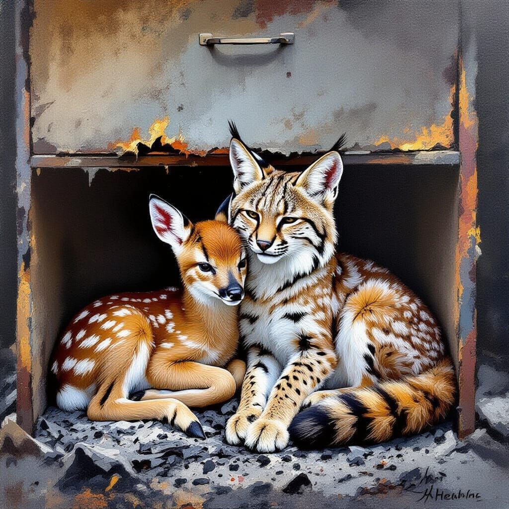 Resilient Fawn and Bobcat Find Comfort After Wildfire