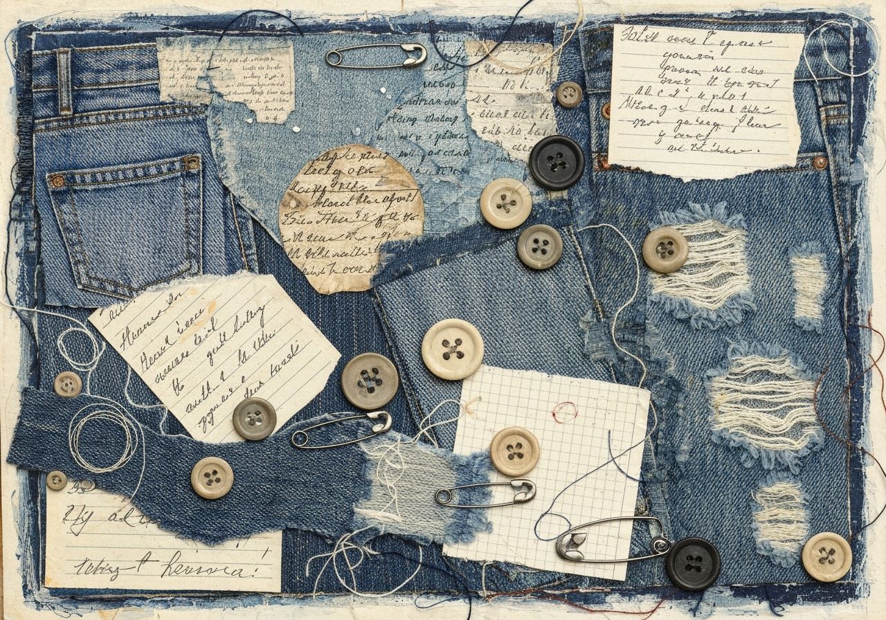 Denim Collage Art with Vintage Textures
