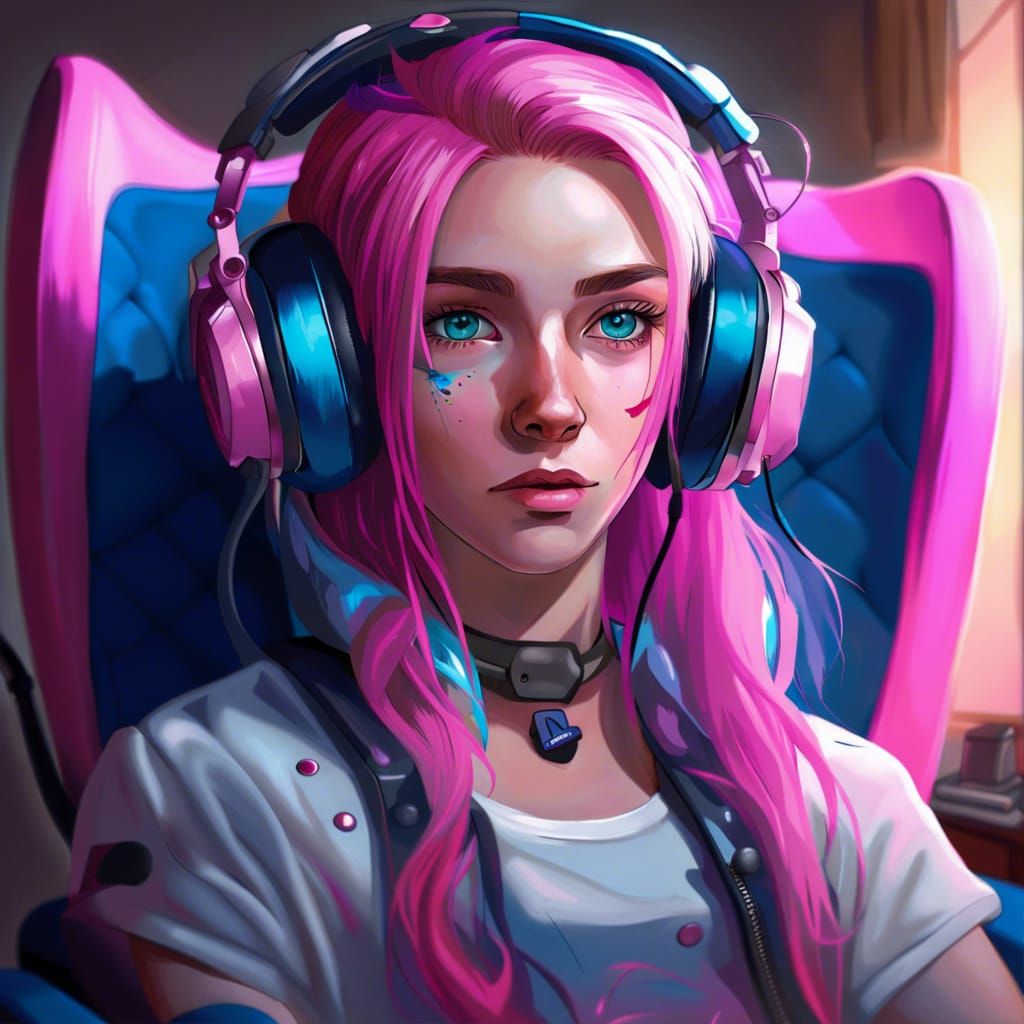 Hyperrealistic Portrait of a Girl Gamer with Cat Ears