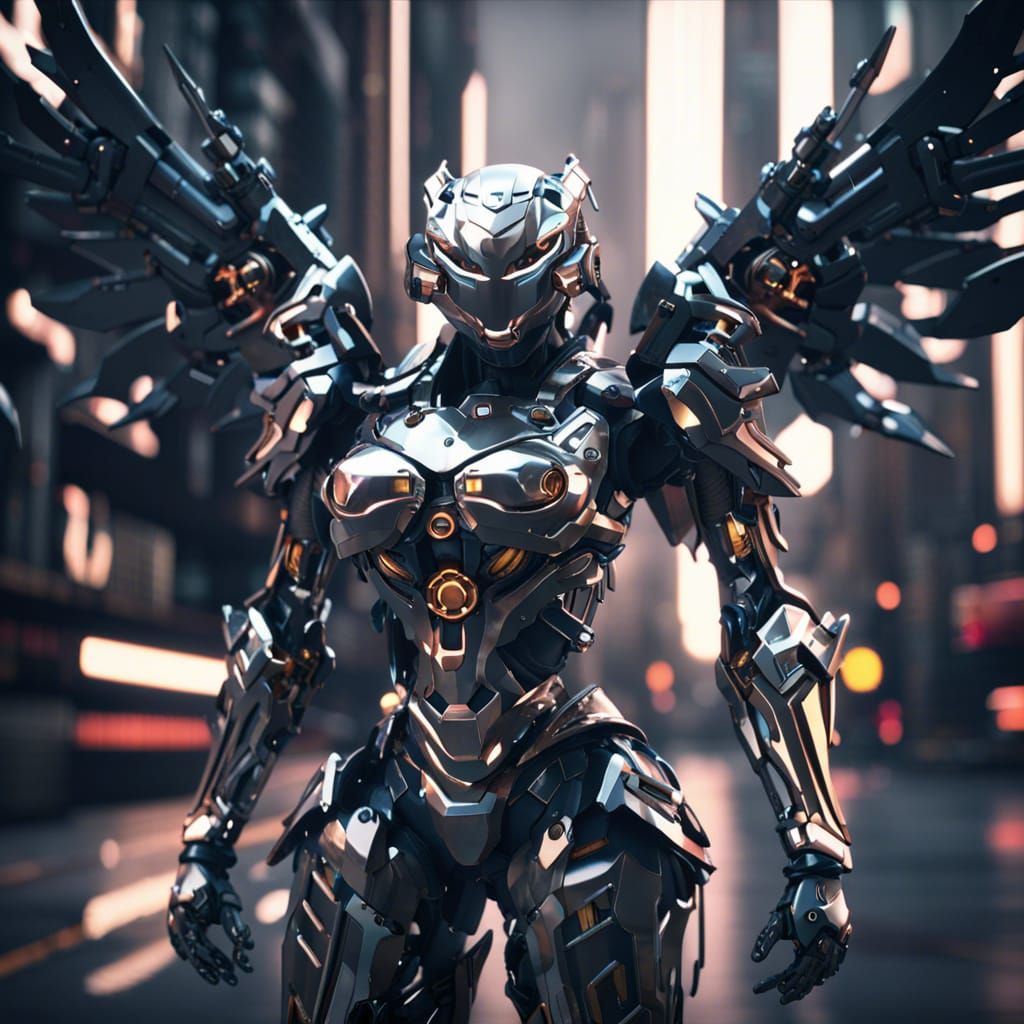 Cyberpunk Angel Warrior with Swords