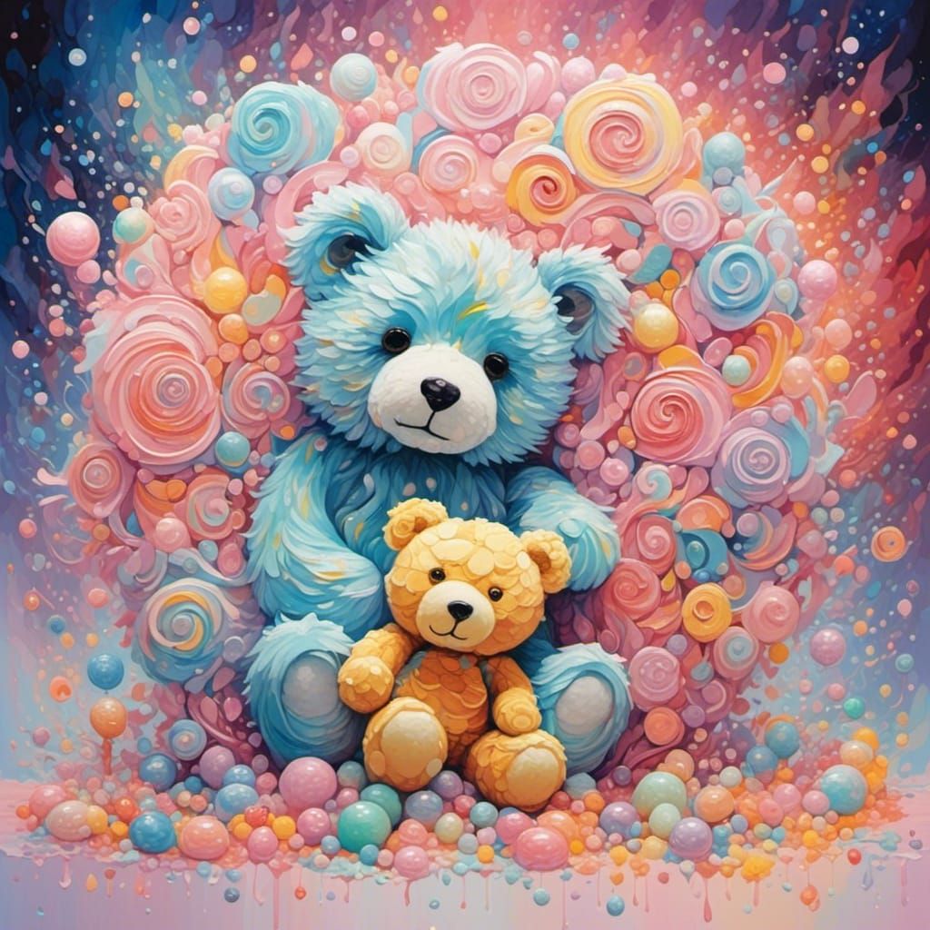 Pastel Teddy Bear in Van Gogh Gouache Style
