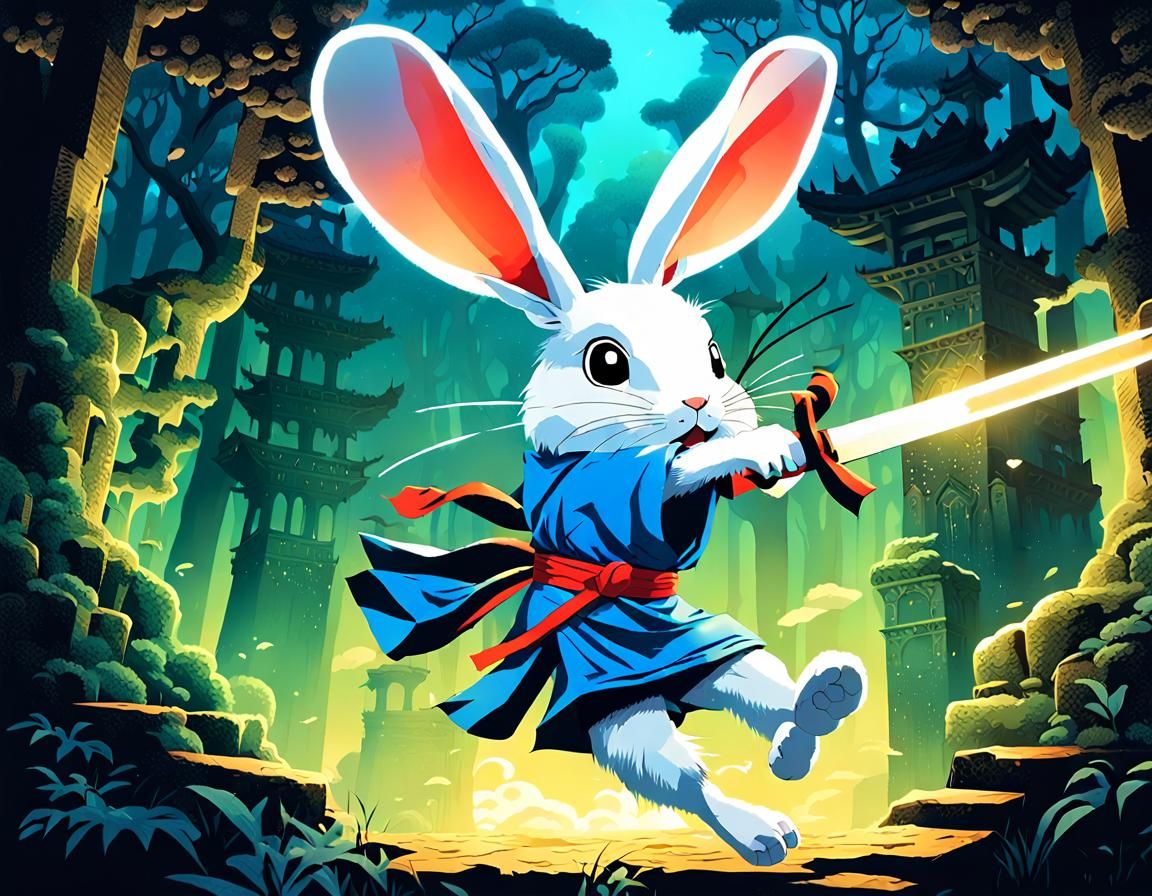 Furious Rabbit Karate Kick in Manga Forest Ruins