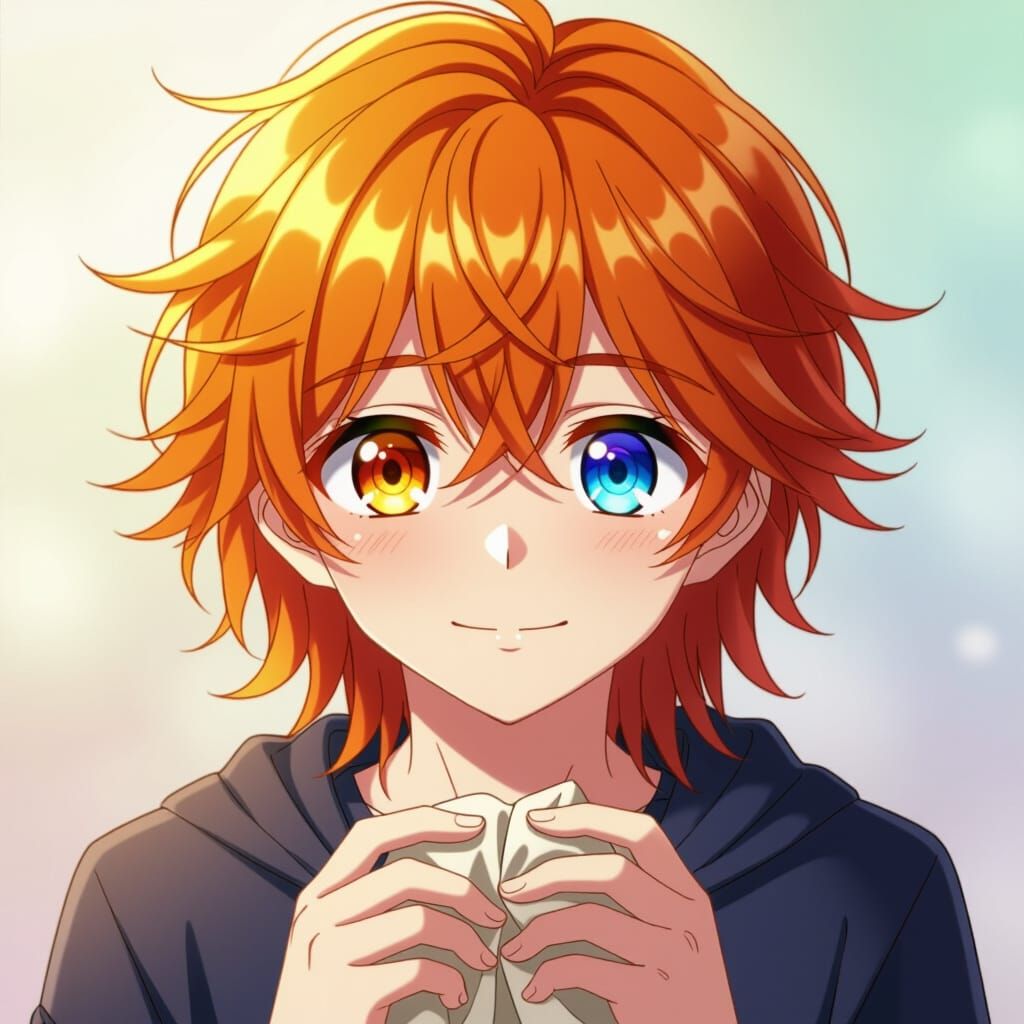 Cute Anime Boy Portrait with Heterochromatic Eyes