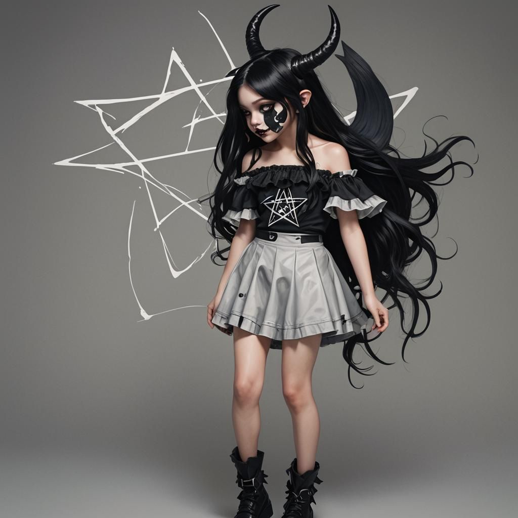 Hyperrealistic Portrait of Horned Girl with Black Lipstick