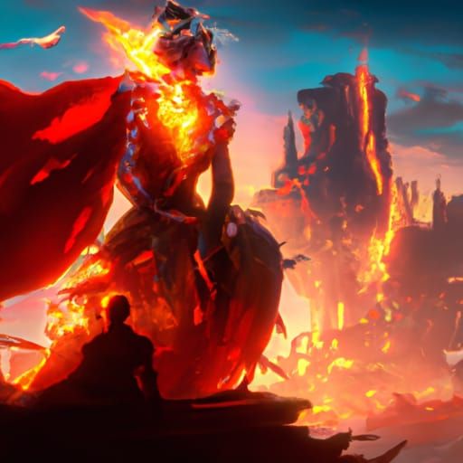 Queen Overlooking Burning Kingdom in Hyperdetailed Art