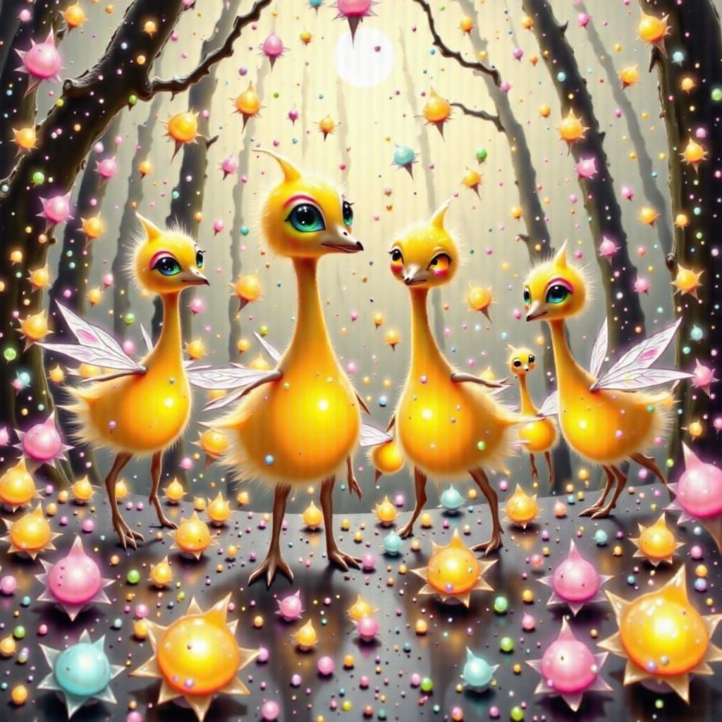 Ducklings Dancing in Watercolor Style