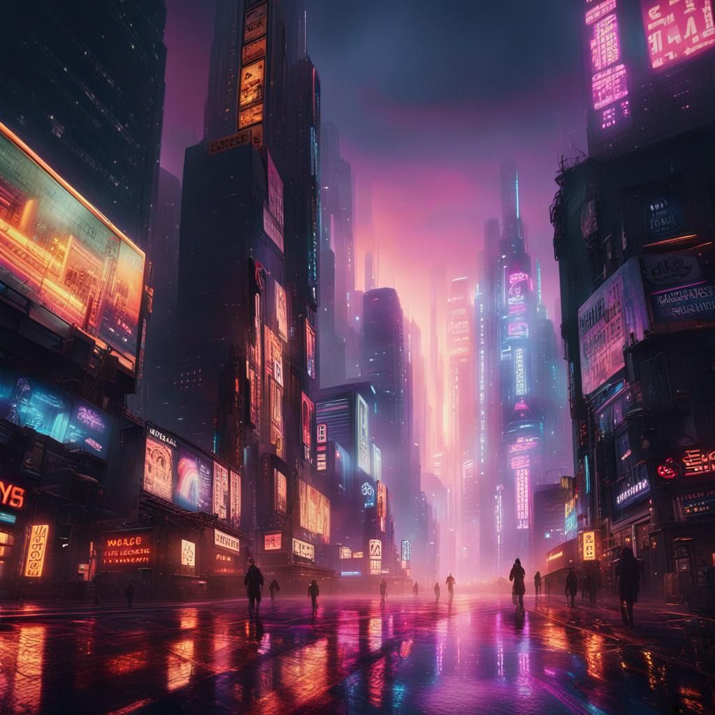 Cyberpunk Metropolis at Dusk in Vibrant Digital Art