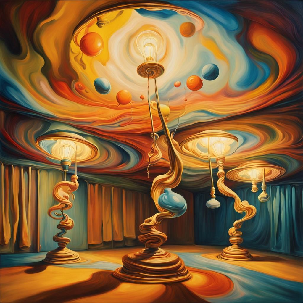 Surreal Lamps Float in Dreamlike Oil Painting