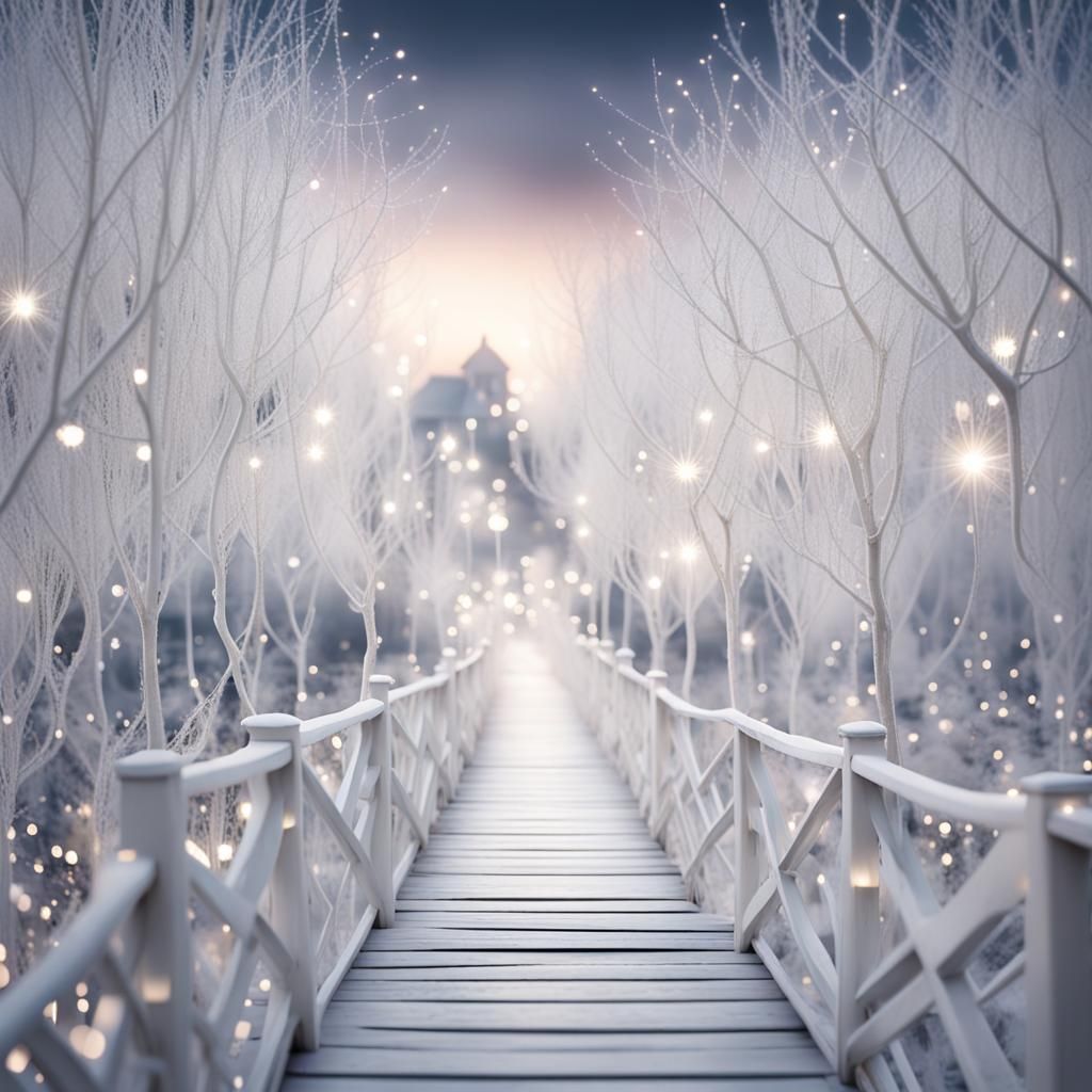 Ethereal White Village in Sparkling Forest