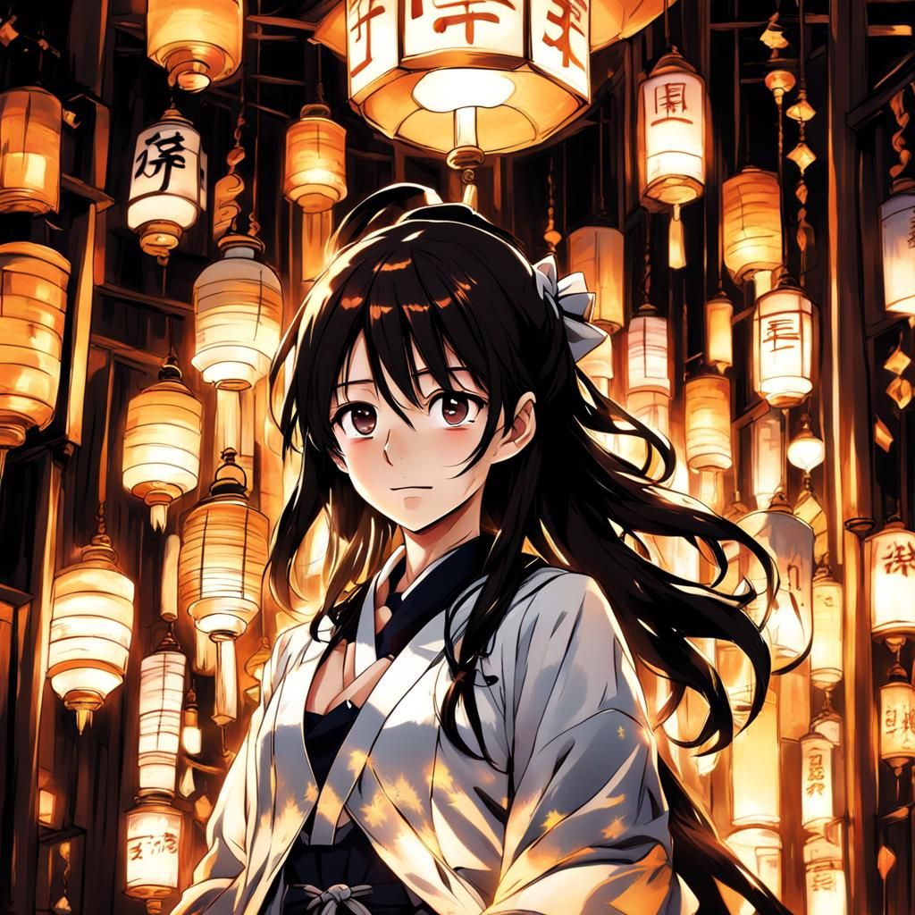 Anime-Style Birthday Celebration with Japanese Lamps