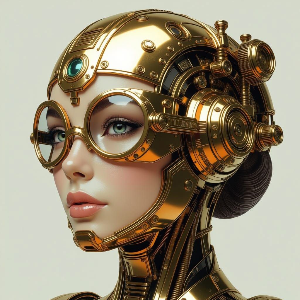 Steampunk Time Machine Merges With Female Face