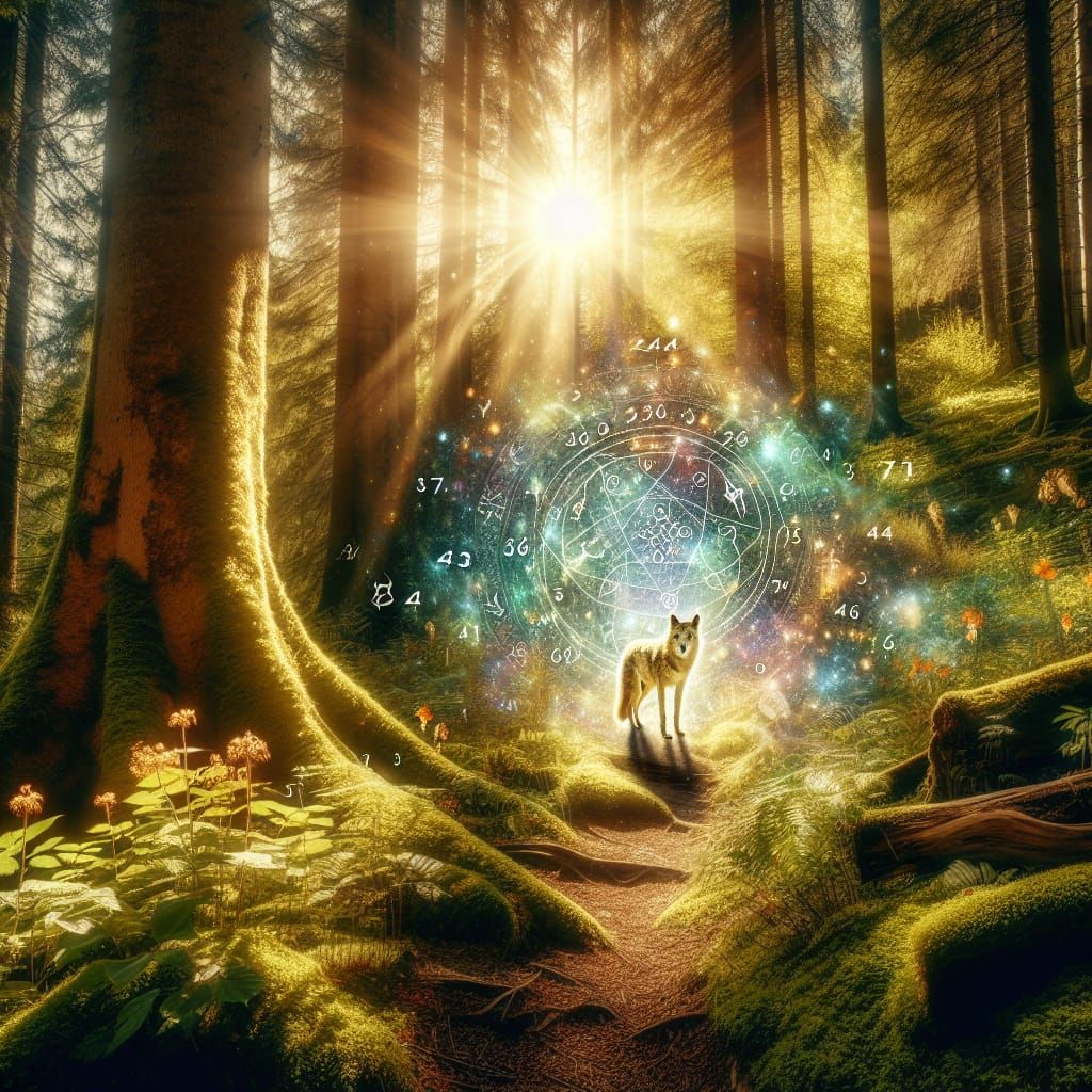 Mystical Forest Spirit Guide Illuminated by Cosmic Energy