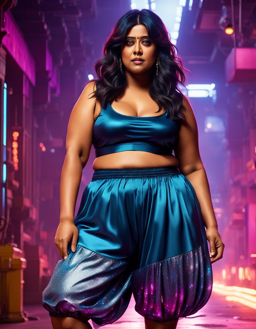 Curvy Woman in Cyberpunk 2099 Neon Style