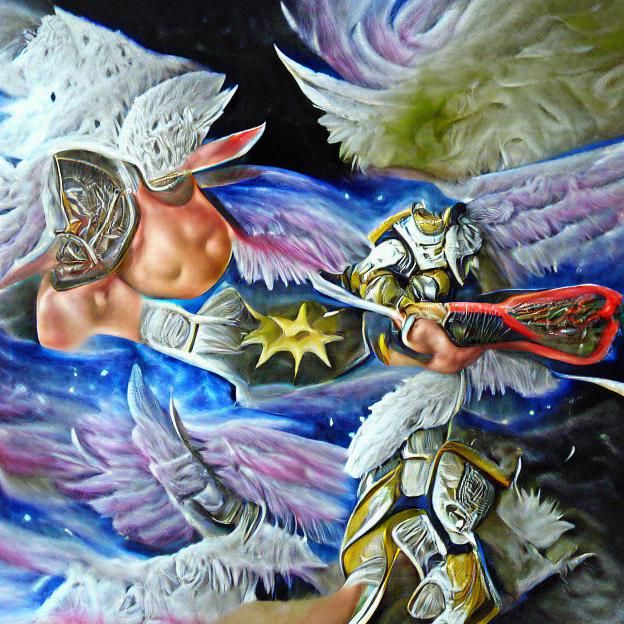 Celestial Warrior with Angel Wings Digital Painting