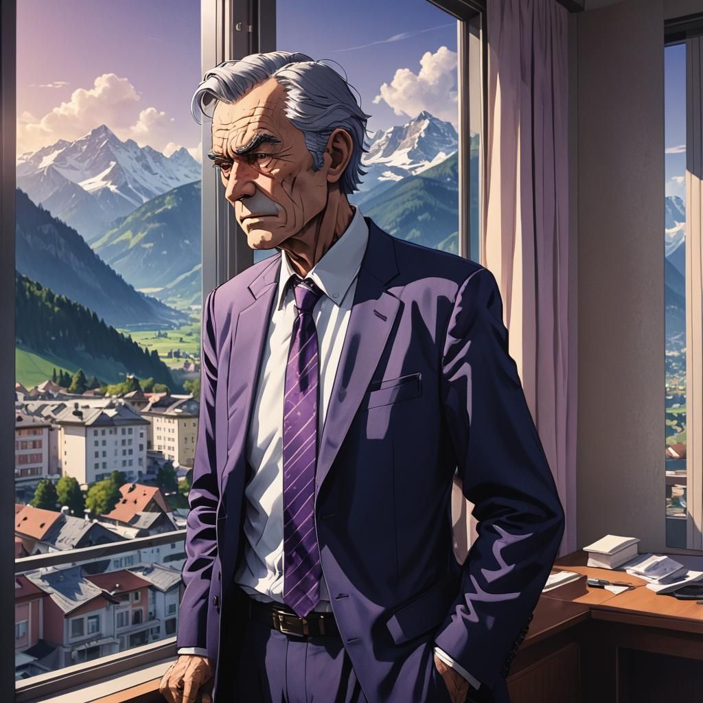Grumpy Businessman in Austria: Anime-Style Portrait