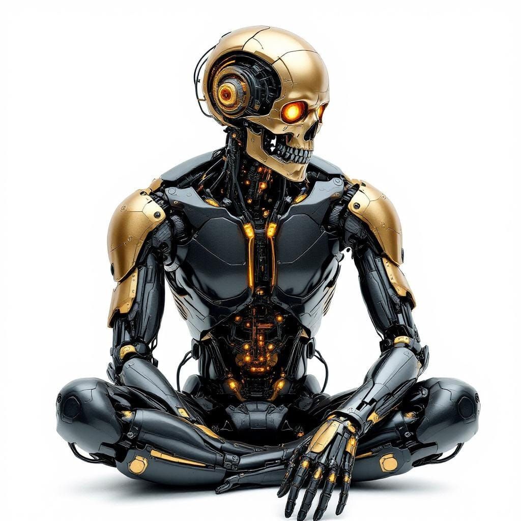 Biomechanical Humanoid in Contemplation, Hyper-realistic Ill...
