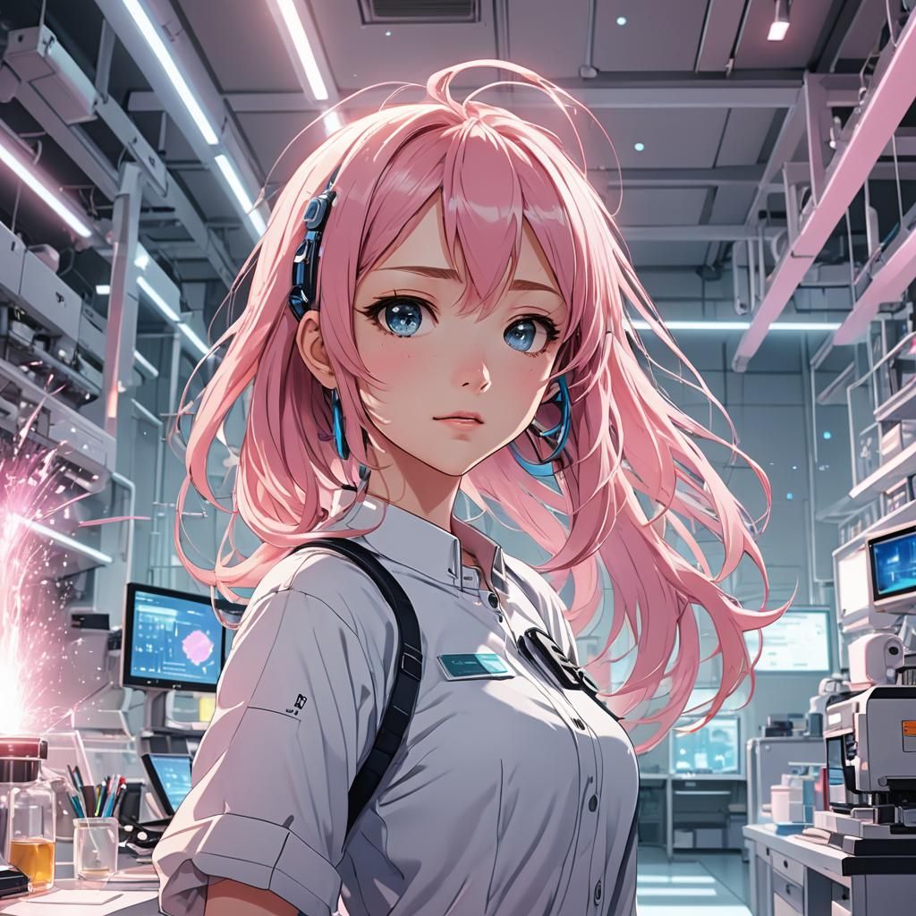 Anime Girl in a Japanese Laboratory