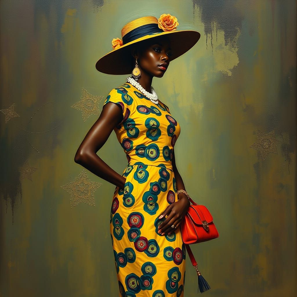 Elegant Woman in Coordinated Outfit: Mixed Media Art