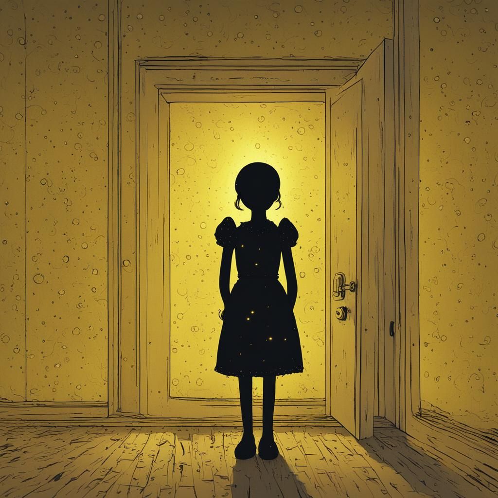 Creepy Doll Silhouette in Lush, Volumetric Lighting