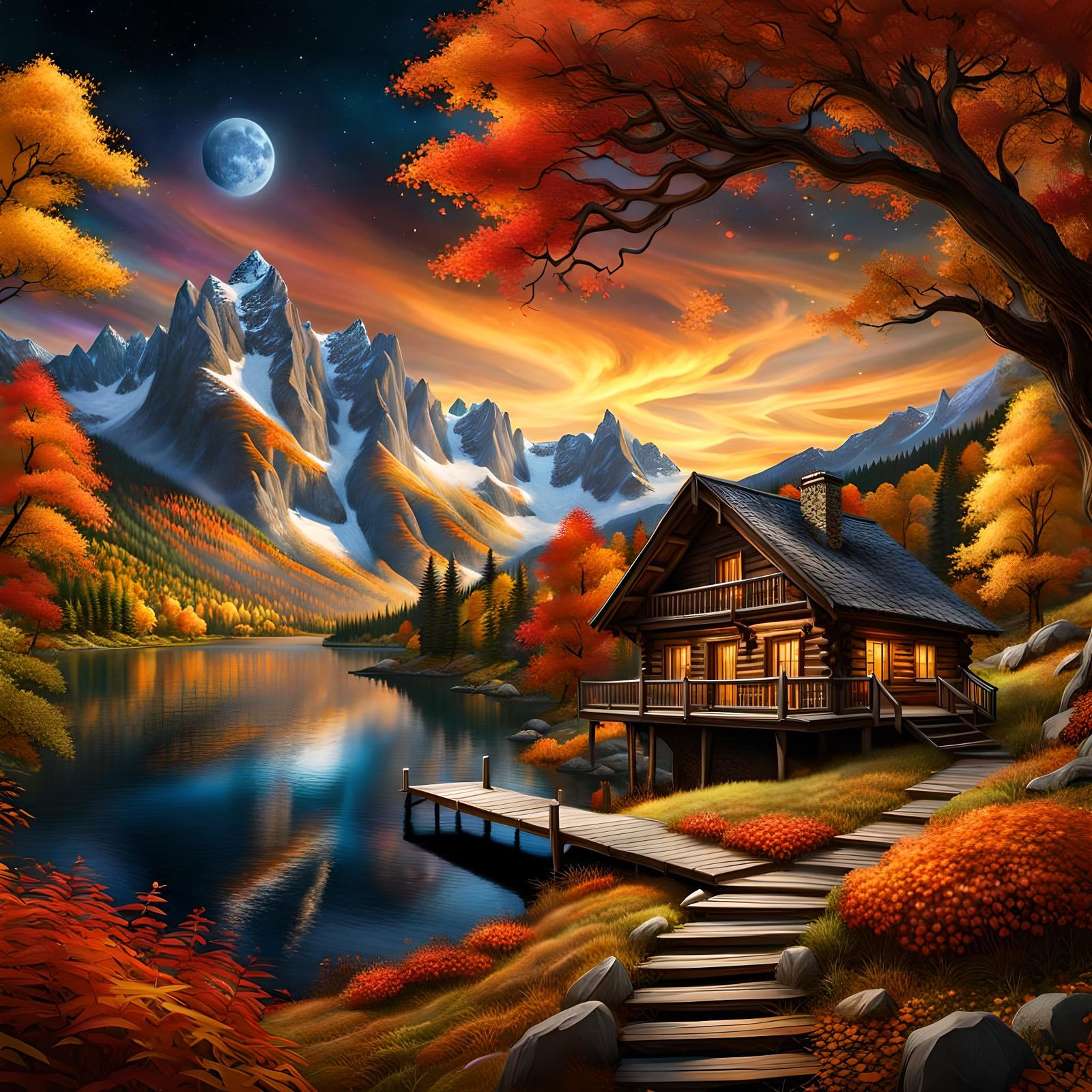 Autumn mountain cabin