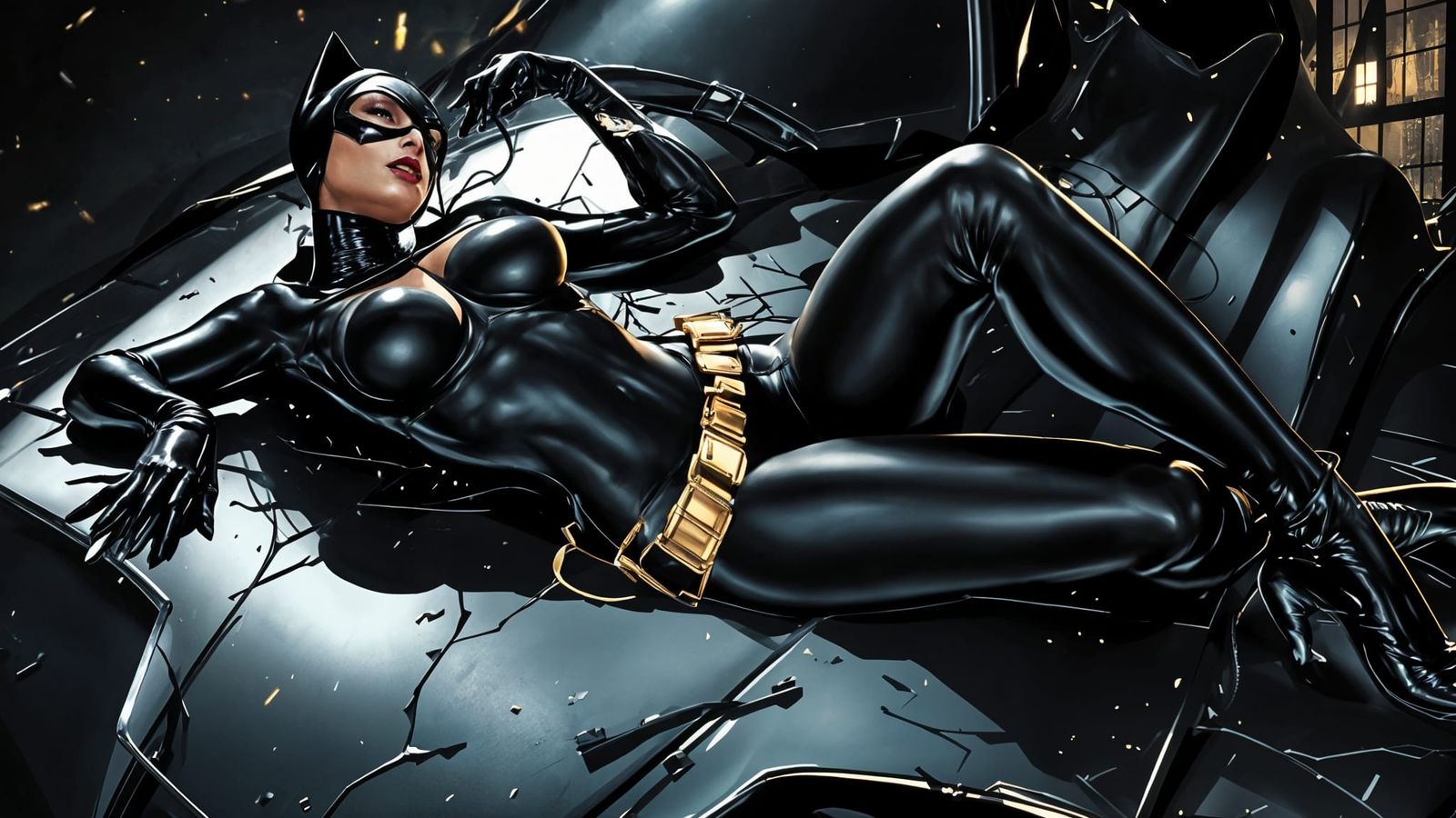 Catwoman Lounges on the Batmobile Comic Book Art