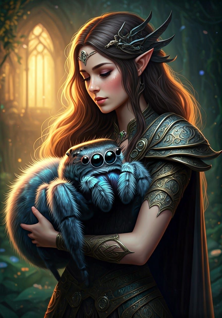 Fantasy Adventurer and Her Loyal Spider Companion
