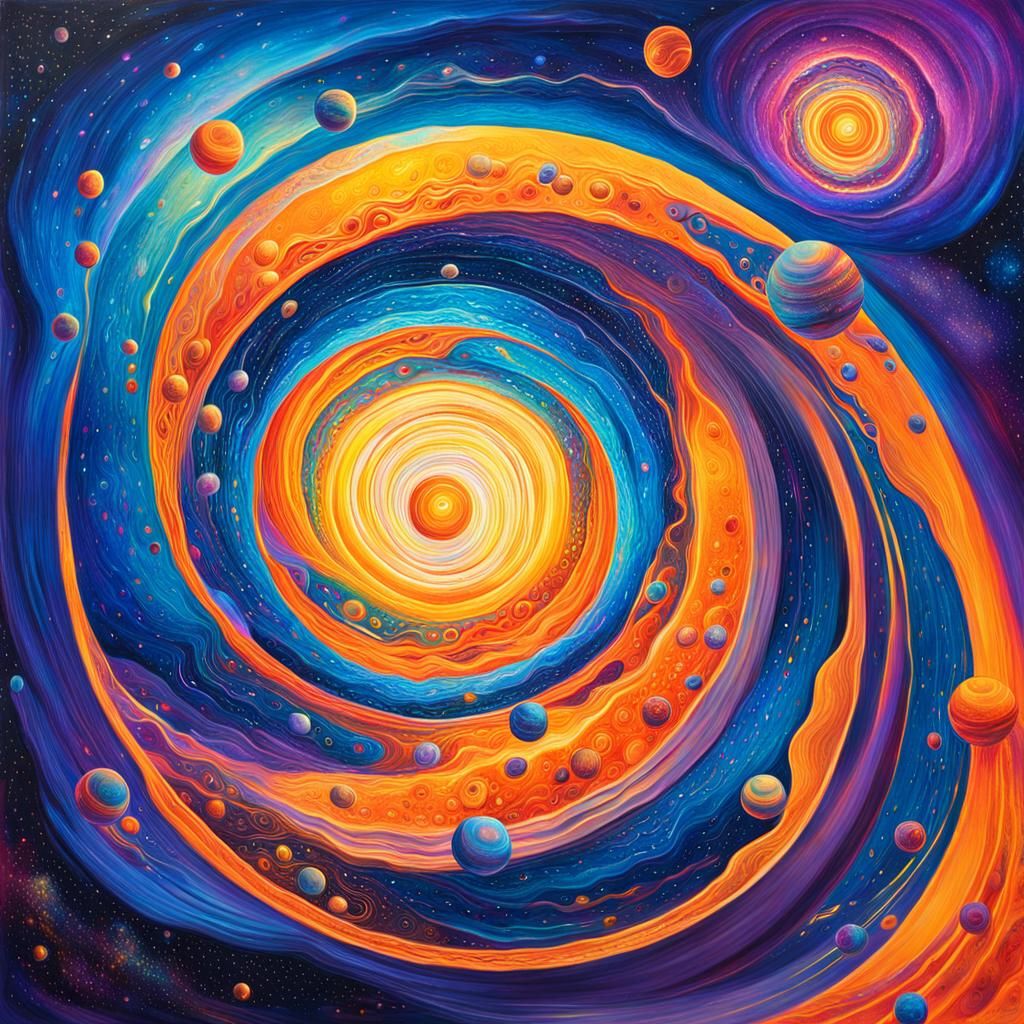 Cosmic Solar System in Mixed Media Style