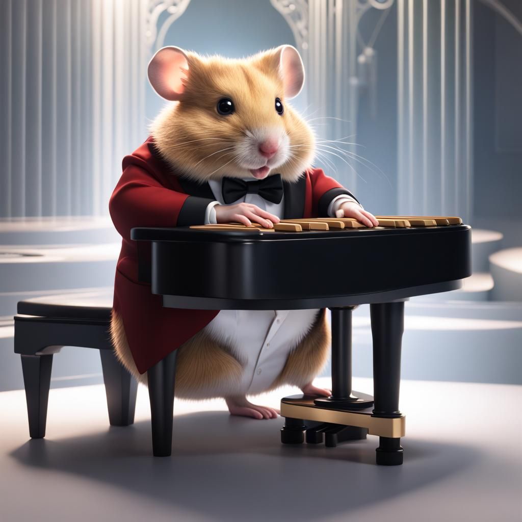 Hamster Pianist in Suit: Detailed Fantasy Art