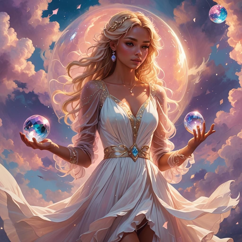 Girl with Crystal Ball in Digital Fantasy Art