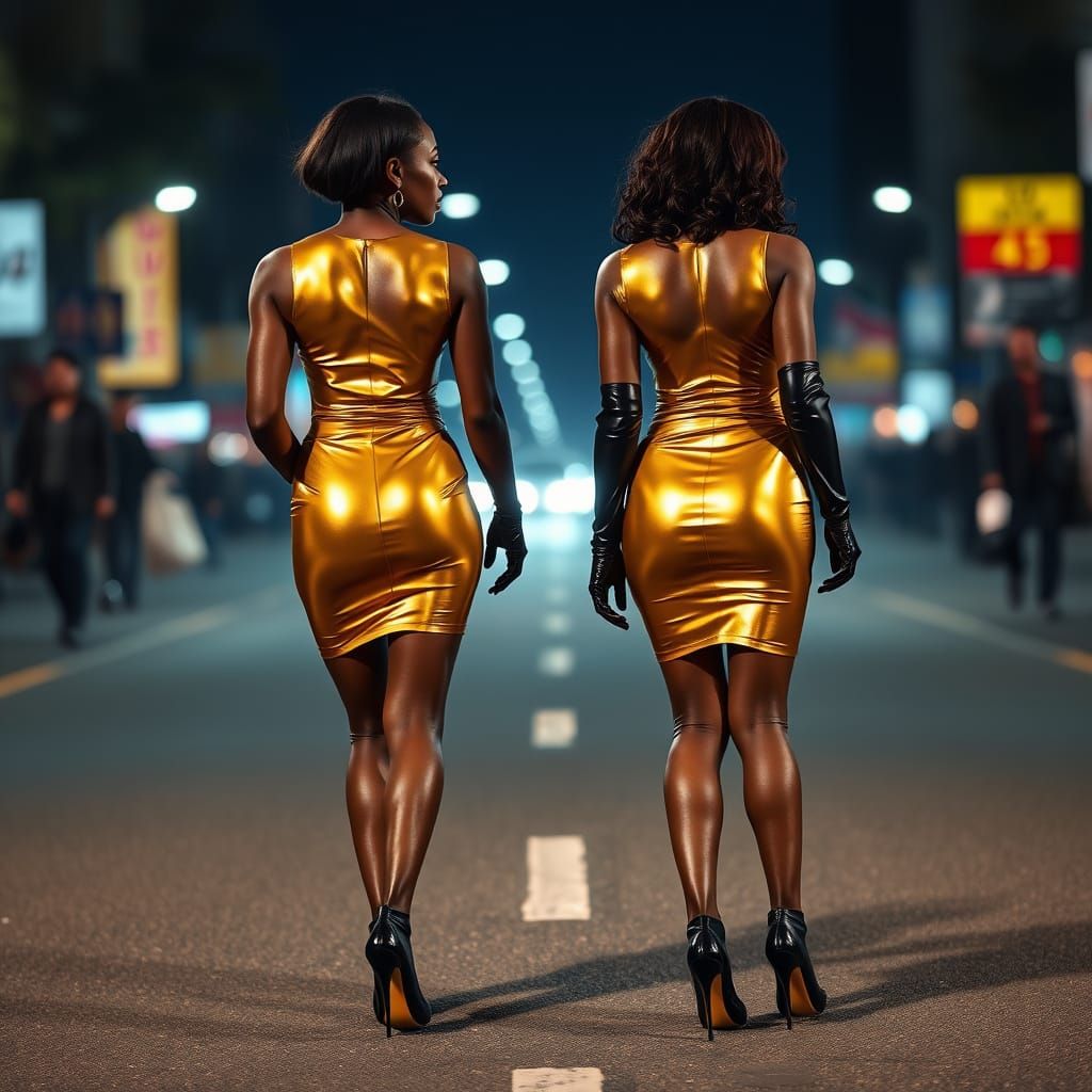 Ebony Goddesses Shine in Gold Latex
