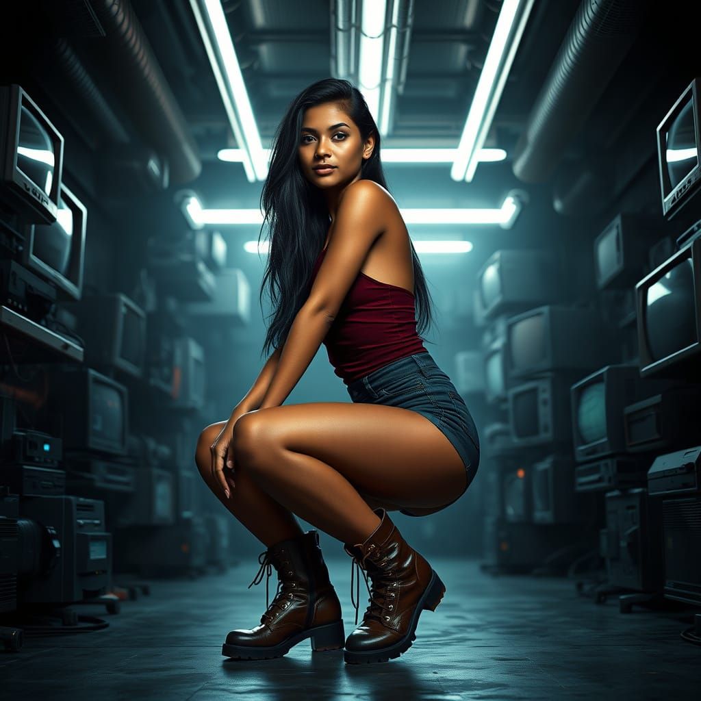 Sri Lankan Woman in Cyberpunk Retro-Futuristic Setting