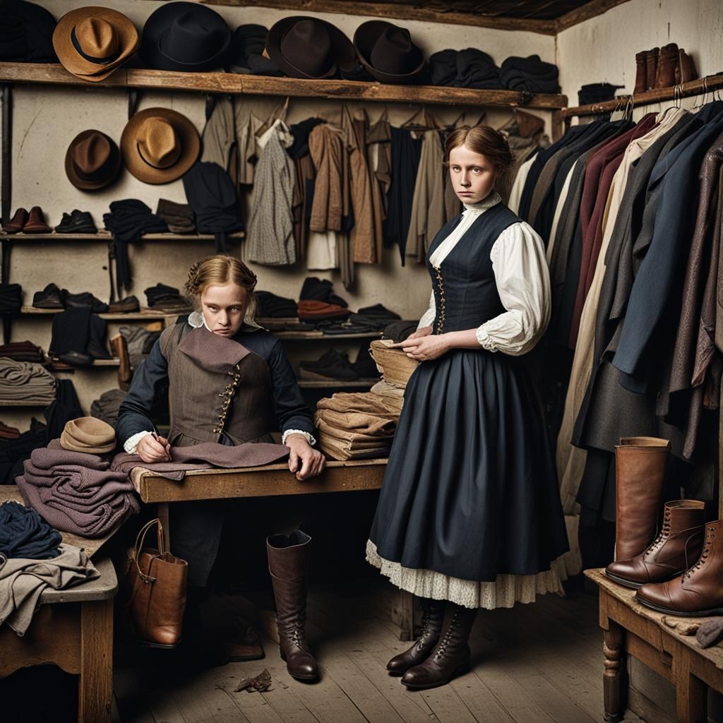 1830s Drapers Shop Scene in Portrait Photography Style