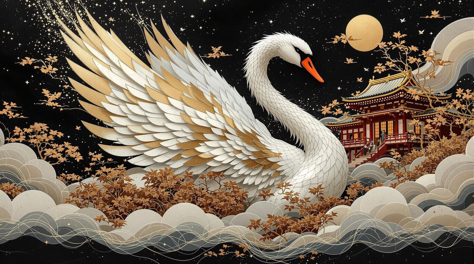 Elegant Swan in Futuristic Harmony