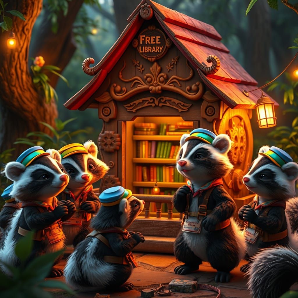 Furry Skunks Build Whimsical Library at Charity Camp