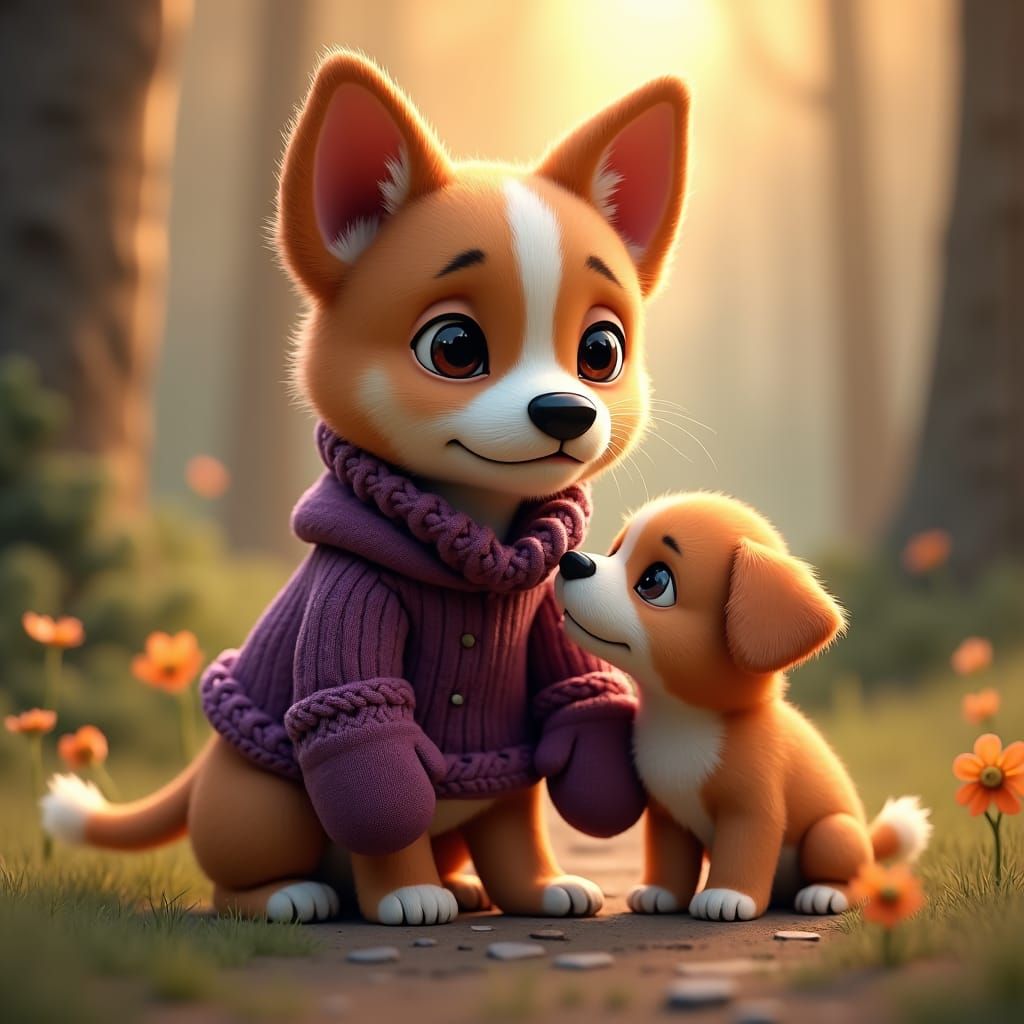 Dog in Purple Vest, Digital Matte Painting