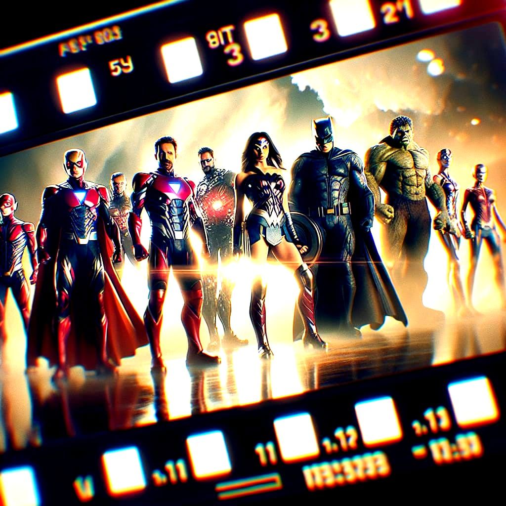 Epic Cinematic Film Still of Superheroes Team
