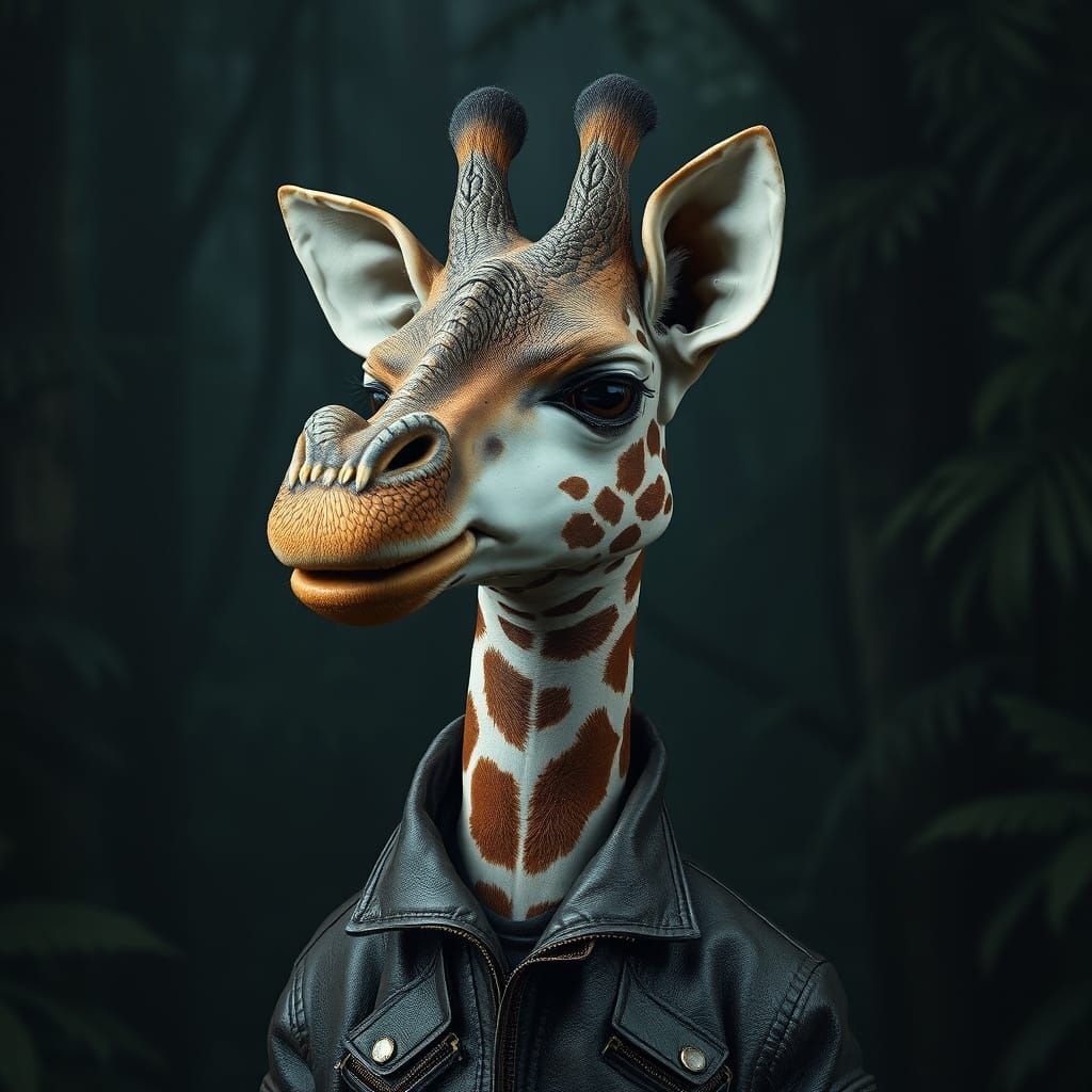 Biomechanical Jungle Hybrid: Giraffe Cat Alligator Fusion