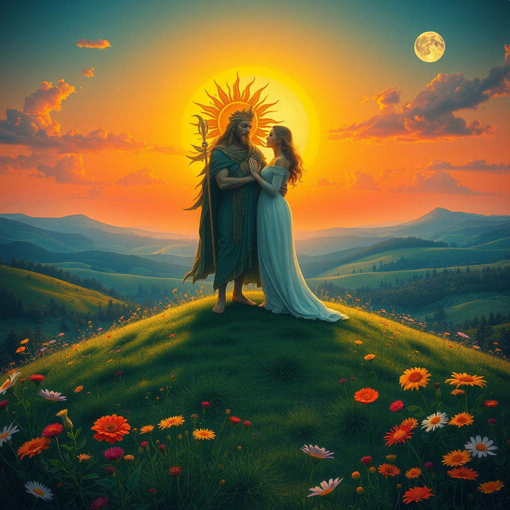 Sun God and Moon Goddess in Romantic Style